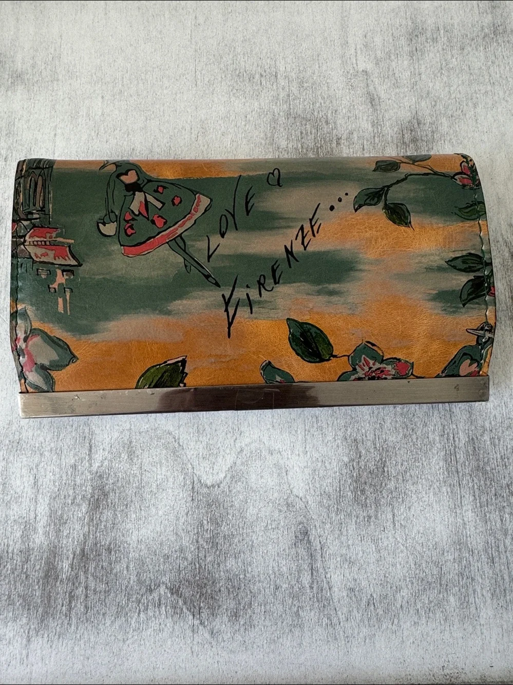 Patricia Nash Cauchy Leather Frame Floral Wallet RFID Beautiful Girl Tan Green B - Picture 2 of 8